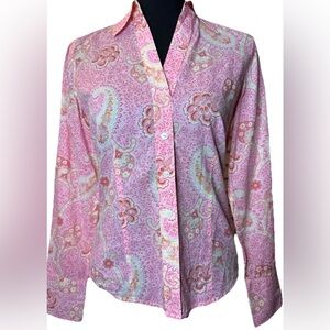 Tommy Hilfiger Women's Paisley Pink Long Sleeve 100% Cotton Blouse, Size 4
